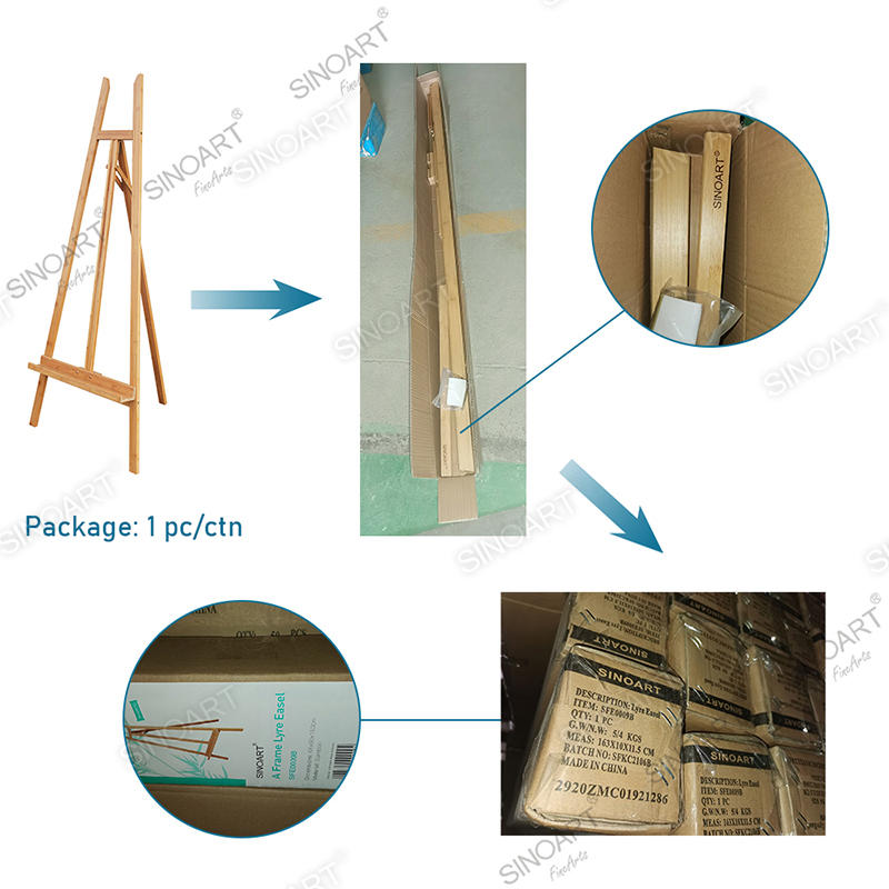 83x65x162cm Bamboo Artists Large Lyre Style A-Frame Adjustable Floor Display Bamboo Easel