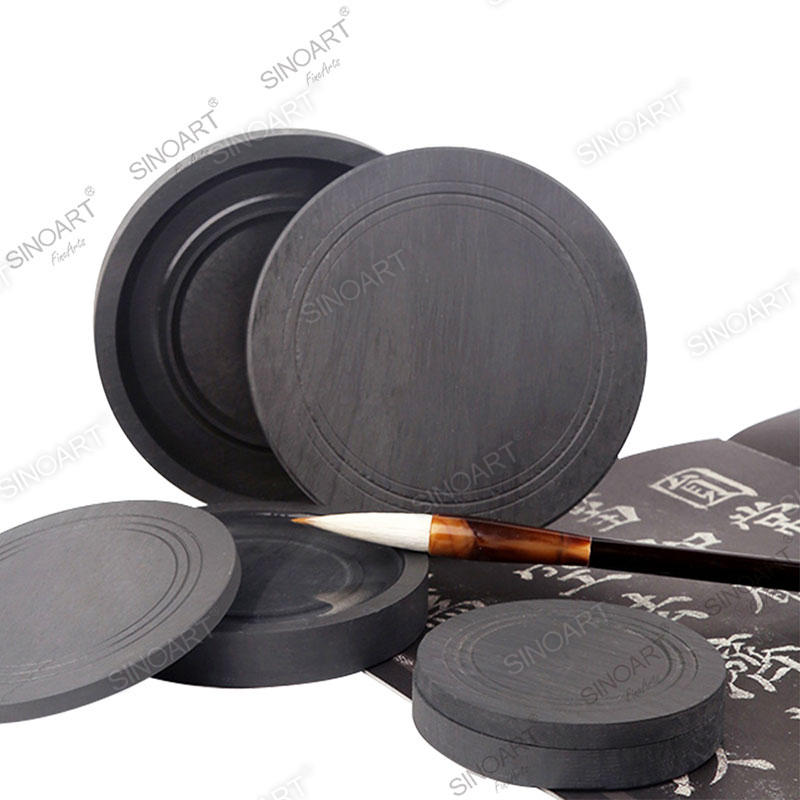 Round ink stone with cover Chinese Calligraphy 