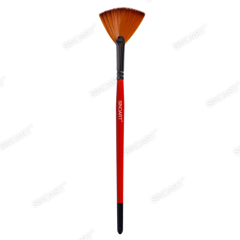 Red short handle Nylon Artist brushes nylon fan Mix Media Brush