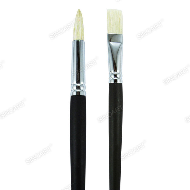 Round bristle Artist Bristle brushes black long handle Acrylic & Oil Brush