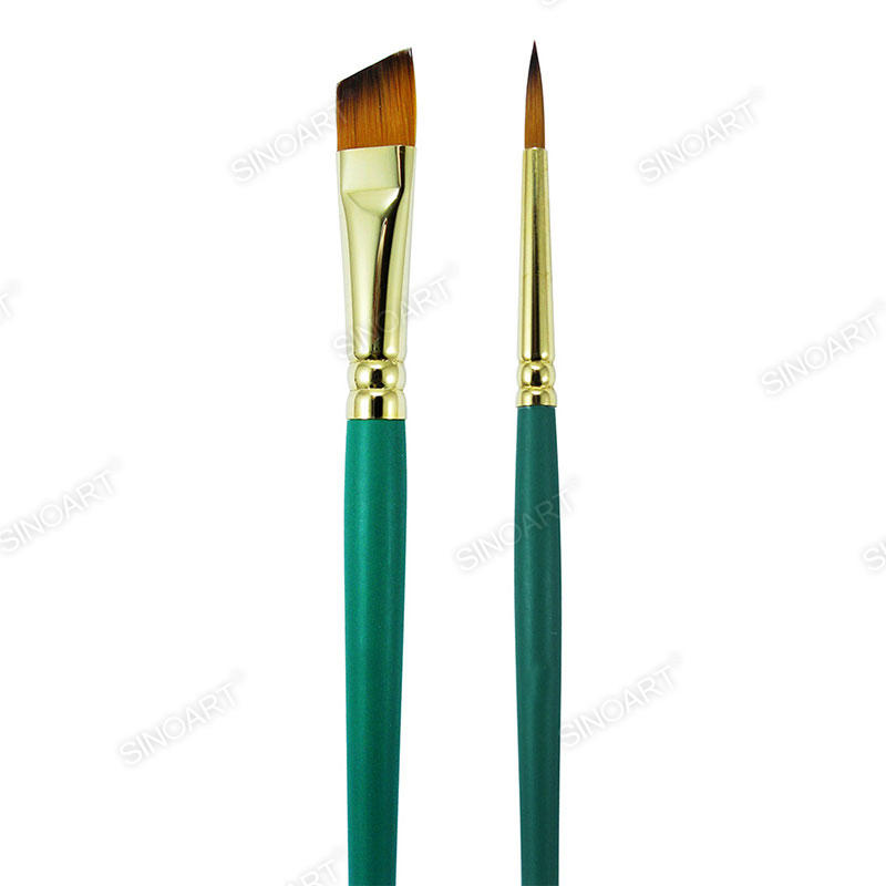 Brass golden ferrule Nylon Artist watercolor brushes Green short handle Mix Media Brush