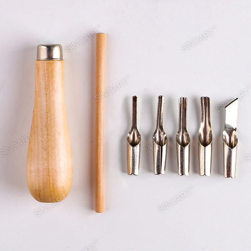 5 blades Lino Cutter wooden handle DIY Carving Block Printing Tool 