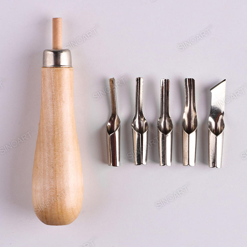 5 blades Lino Cutter wooden handle DIY Carving Block Printing Tool 