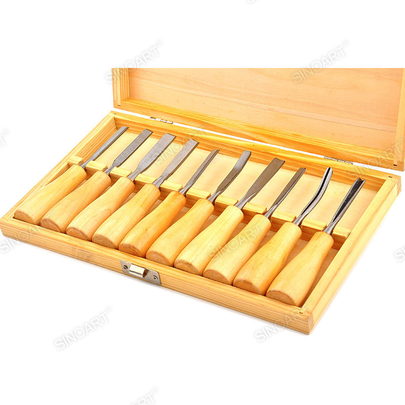 10pcs Wood carving chisel set wooden case Handmade Chisel Sculpture & Carving Tool