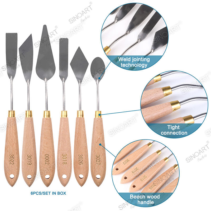 6pcs Deluxe palette knives set Beech wood handle Painting Knife