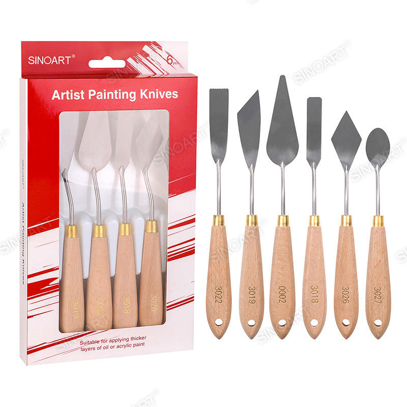 6pcs Deluxe palette knives set Beech wood handle Painting Knife