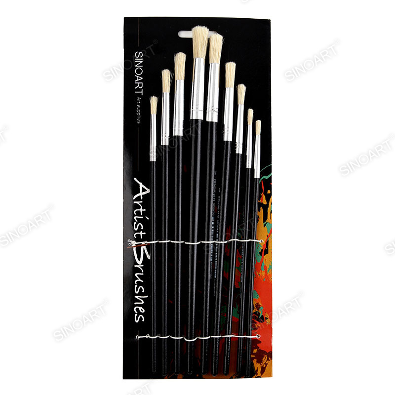9pcs Bristle brush black short handle round Brush Set