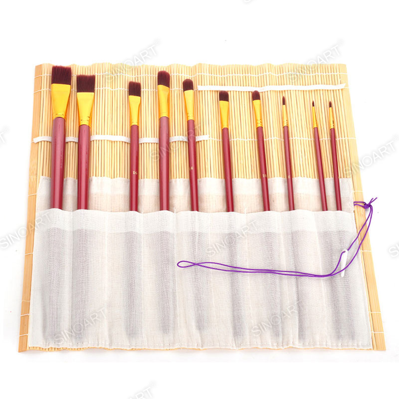 10pcs Nylon paint brush bamboo holder Brush Set