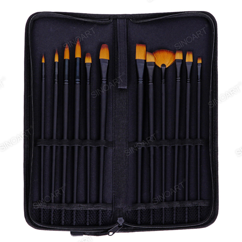 12pcs Senior Nylon brushes Black long handle Brush Set