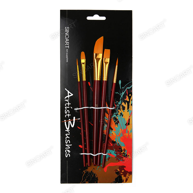 5pcs Nylon Brush Set Dark red short handle Brush Set
