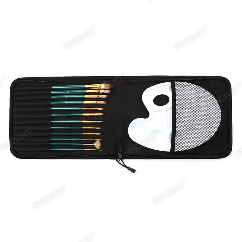 Green handle Paint Brushes Palette set 13pcs Brush Set