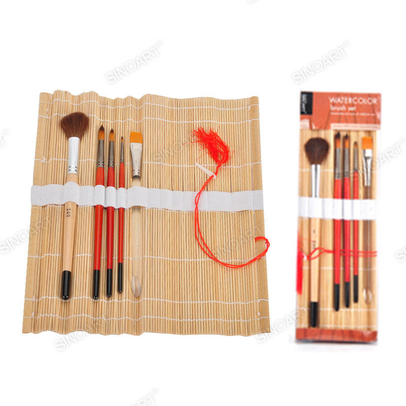 5pcs Watercolor Brushes bamboo brush mat Brush Set