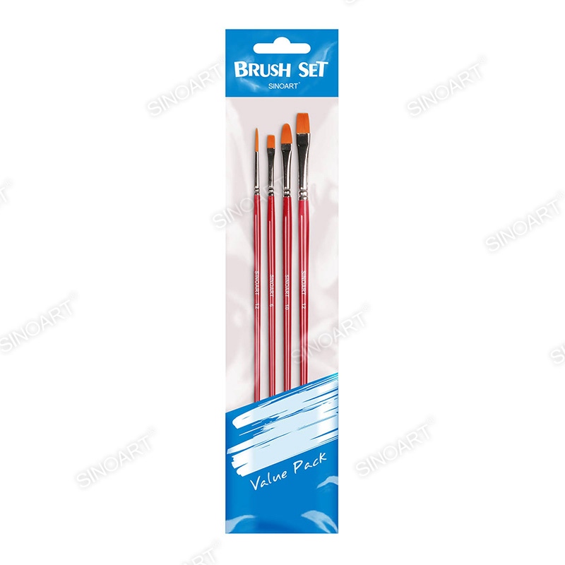 4pk Taklon/Synthetic Painting Long Handle Brush Set