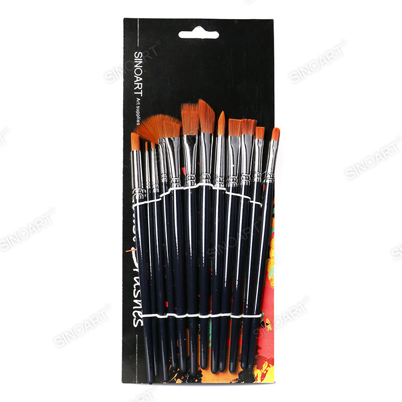 Short wooden handle Synthetic Brush Set 12pcs Brush Set
