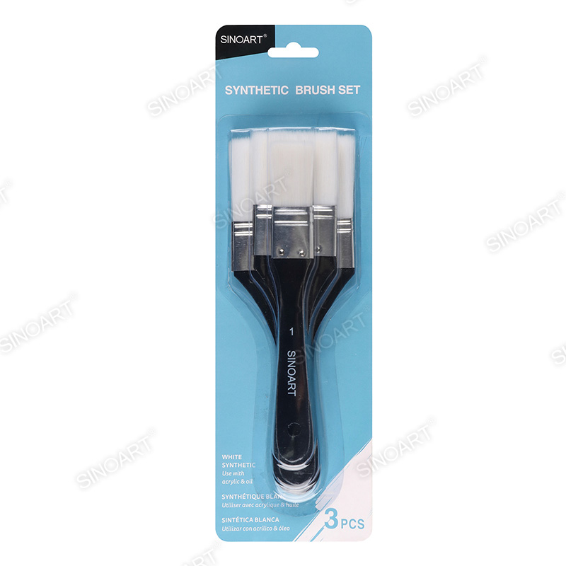 3pcs white synthetic brushes black handle Brush Set