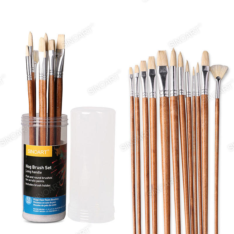 12 bristle hair Acrylic and Oil Brushes plastic tube Brush Set