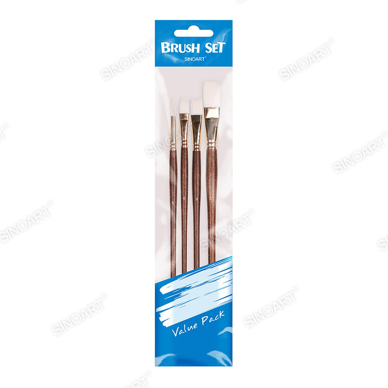 Wooden Handle Taklon/Synthetic Painting 4pk Brush Set