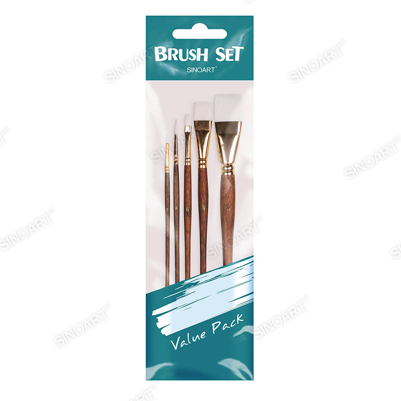 5PK Short Handle Taklon/Synthetic white hair Painting Brush Set