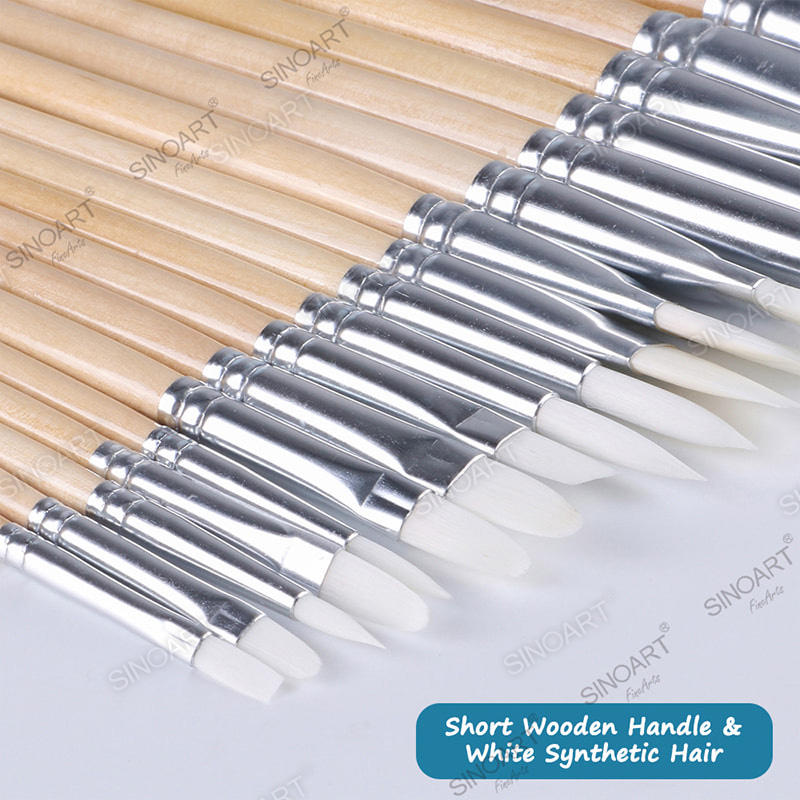 Short wooden handle Artist Brush Set white synthetic hair Brush Set