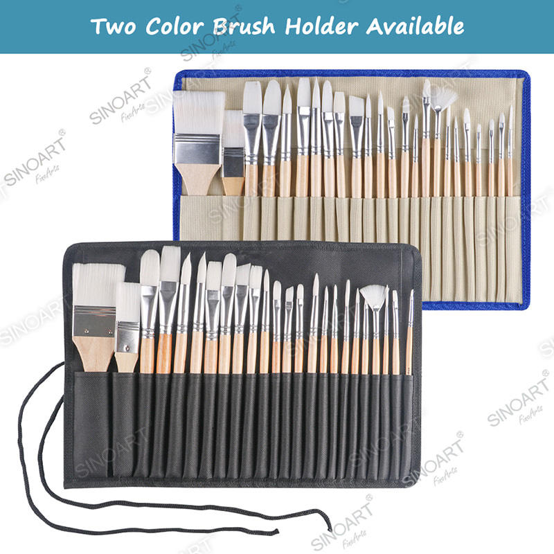 Short wooden handle Artist Brush Set white synthetic hair Brush Set
