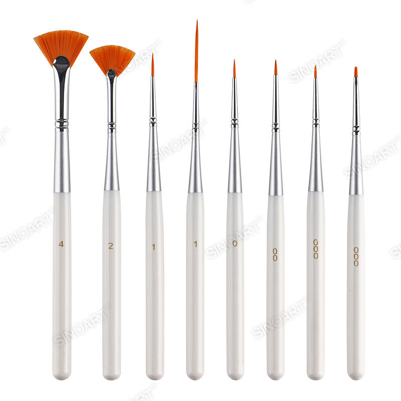 8pcs Detail Artist Brush Set white handle Brush Set