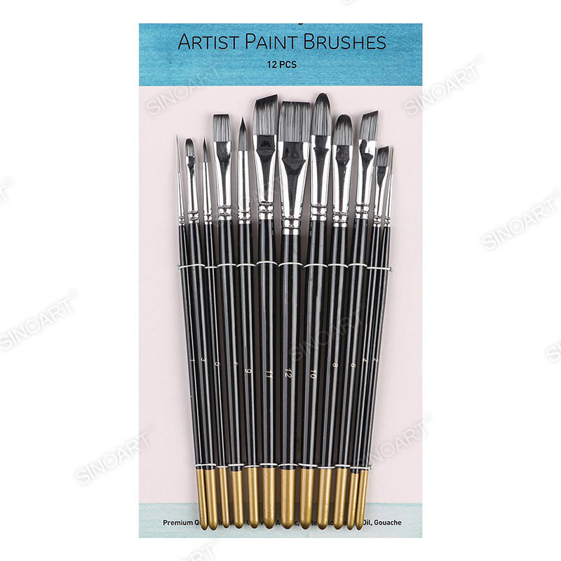 12pcs Artist Brush Set short wooden handle Brush Set