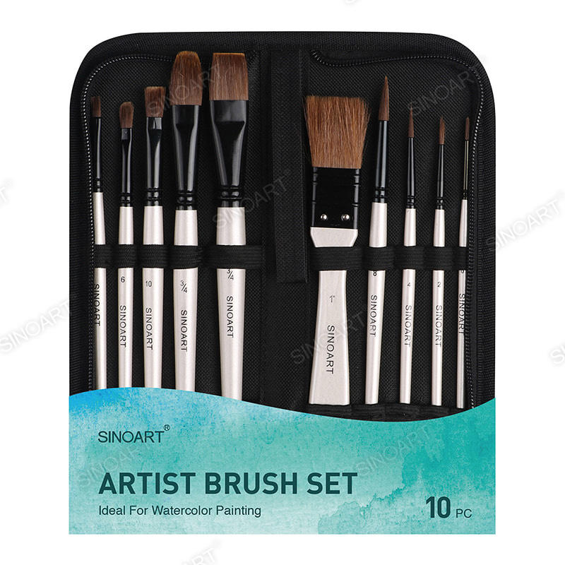 10pcs Artist Watercolor Brush Set short wooden handle Brush Set