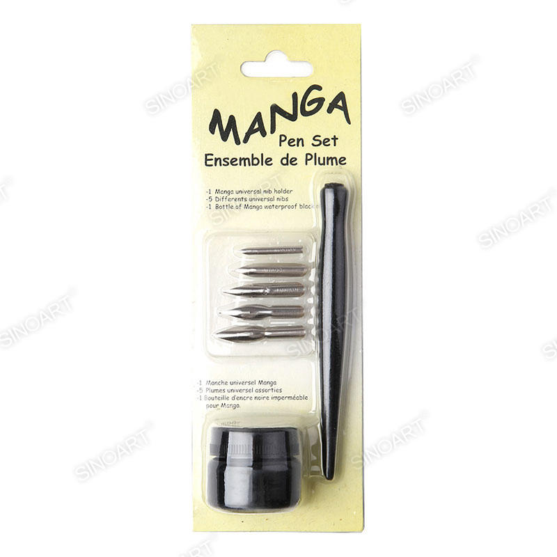 5 nibs Manga Calligraphy Set 1 bottle of ink Fountain Dip Pen
