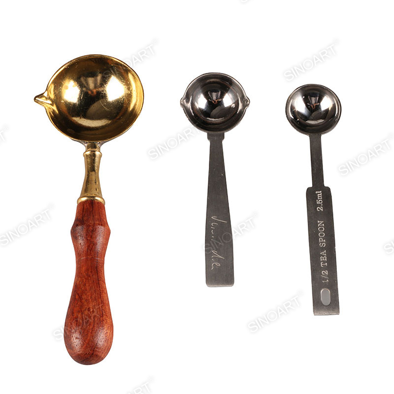 Copper Wax Spoon Stainless steel Wooden Handle Calligraphy