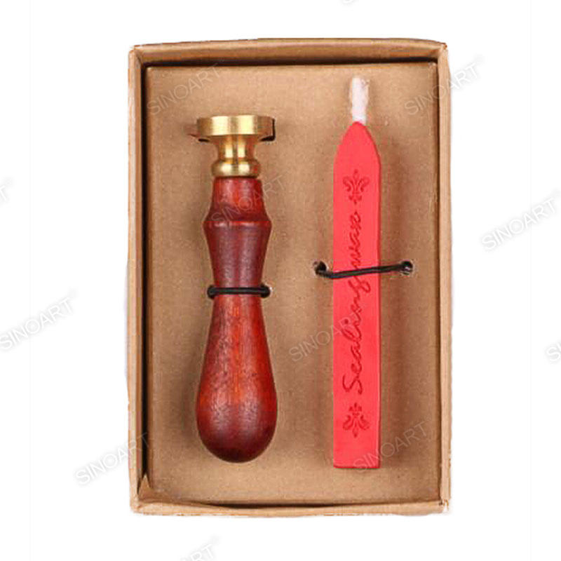 Sealing Wax & Stamp Set Gift Box with Wooden Handle Brass Head Calligraphy