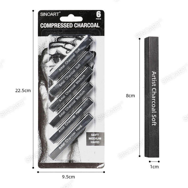 6pcs Charcoal Sticks Set soft medium hard Drawing & Sketching