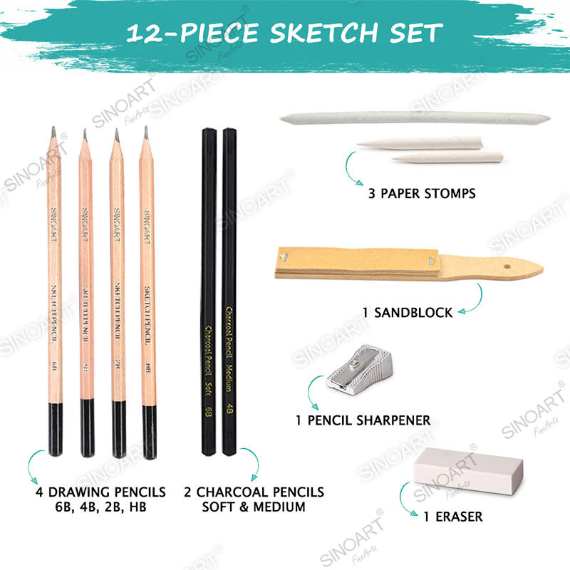 12pcs Beginner sketch set Charcoal Pencils Graphite Drawing & Sketching