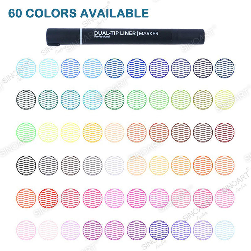 60 colors Dual-tip Liner Marker nylon tip Alcohol-Base Markers