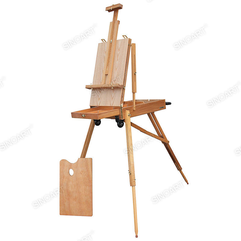 Wooden Large Travel French Field Studio with Wheels Sketch Box Easel
