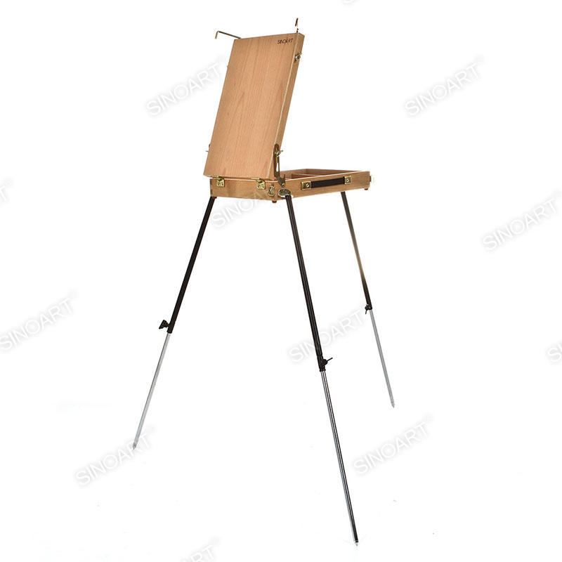 Metal-Leg Wooden French Field Studio with Pointed Feet Sketch Box Easel