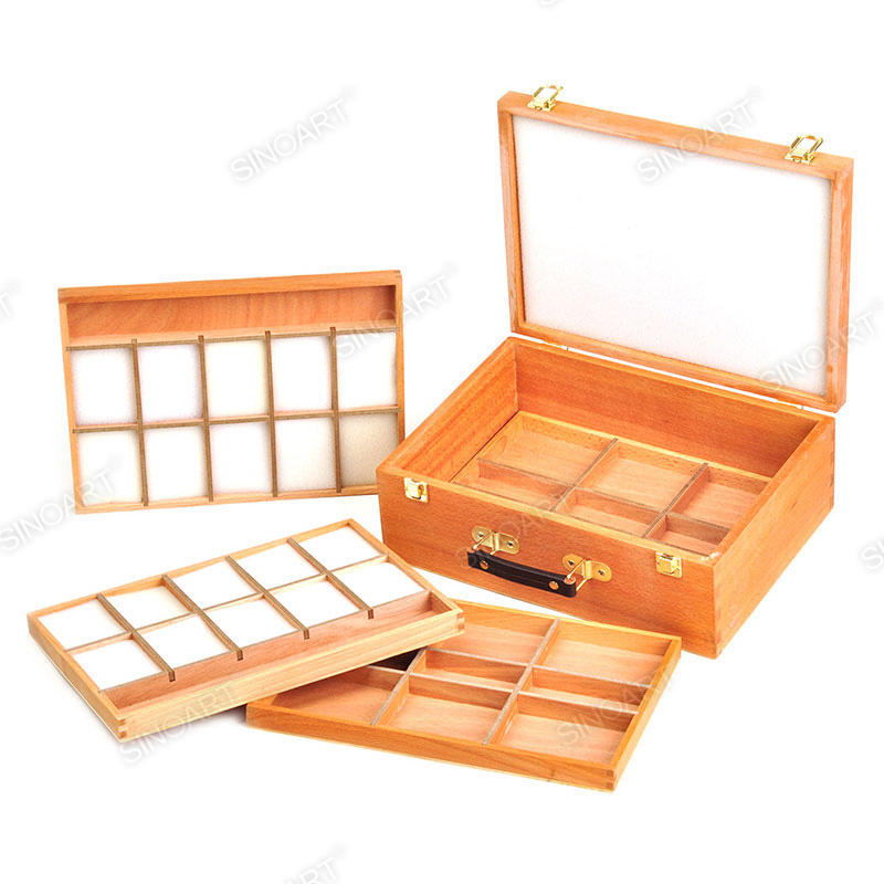 35.5x26.5x14cm Wooden Four-Layer Artist Paint Brush Tool Storage Sketch Box Cases