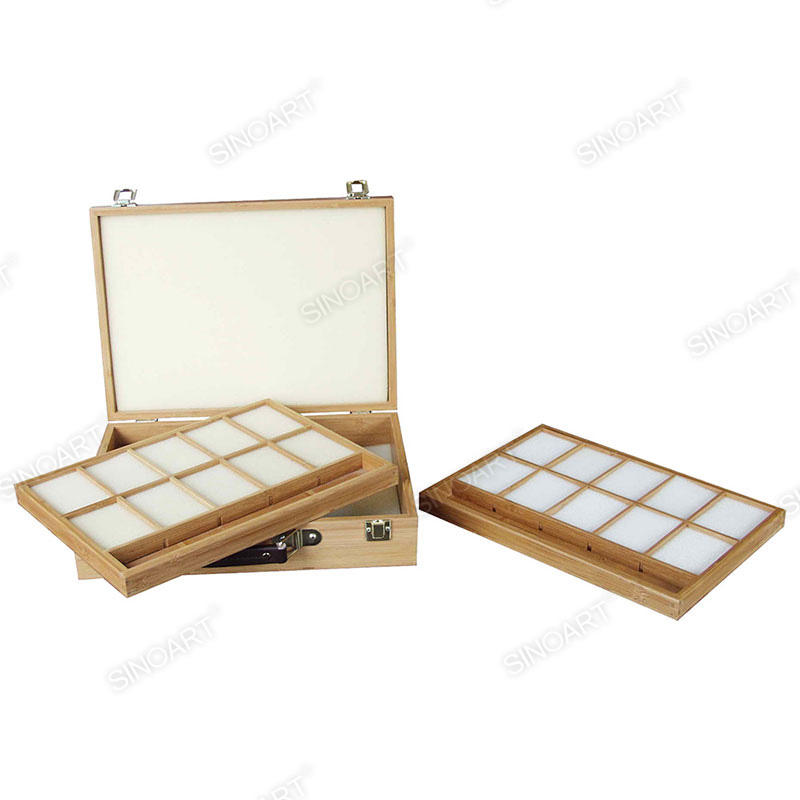 Pine Wood Artist storage containers Two-Layer Paint Brush Tool Storage Sketch Box Cases