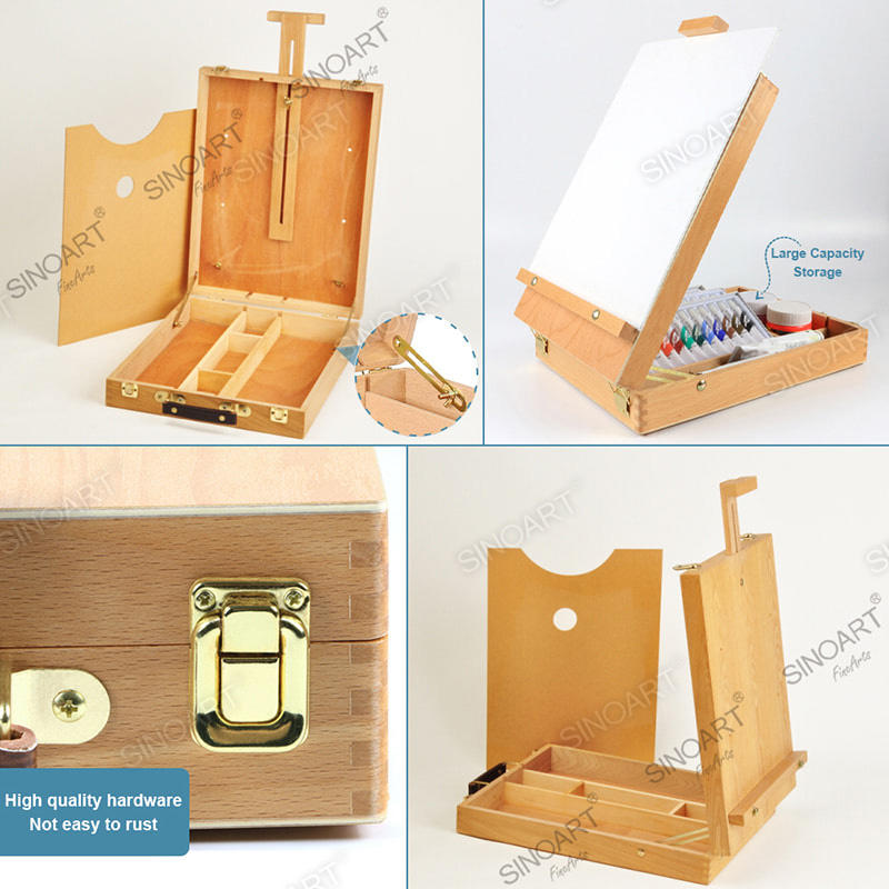 44x33x10cm Wooden Portable Artists Tabletop Foldable with Wooden Palette Box Easel