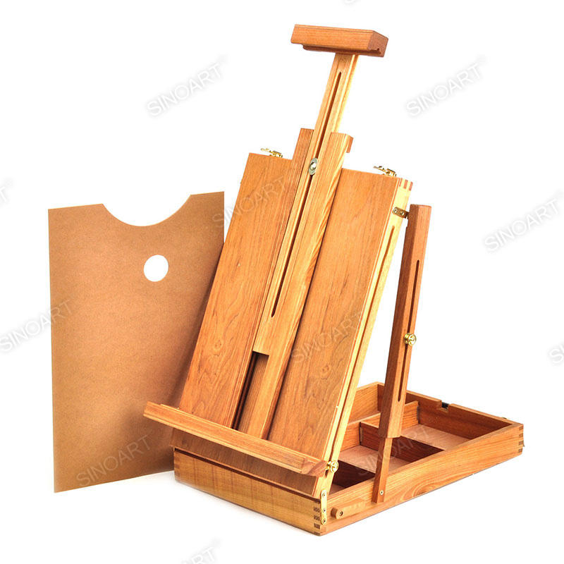 50x36x13cm Wooden Portable Artists Tabletop Foldable with Wooden Palette Box Easel 