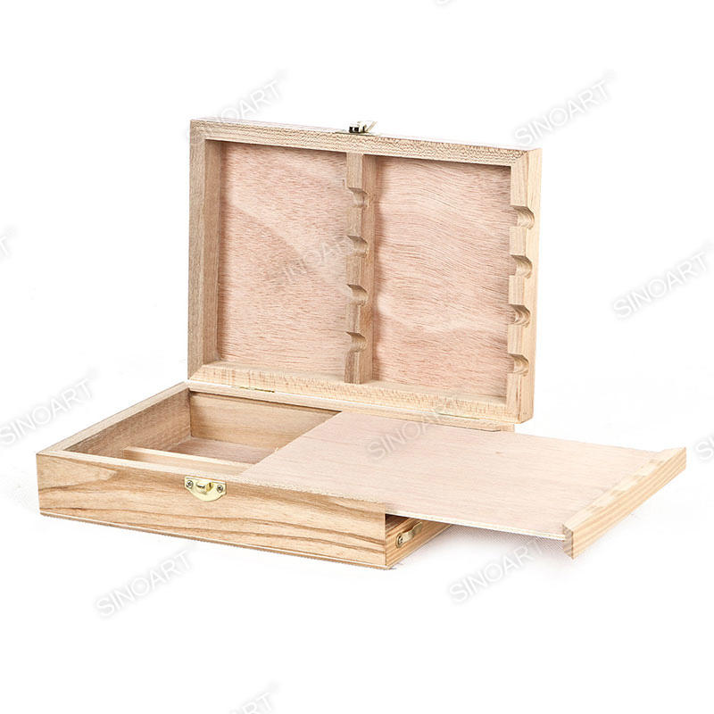 23x16.5x6cm Wooden Artist Paint Brush Tool Storage Sketch Box Cases