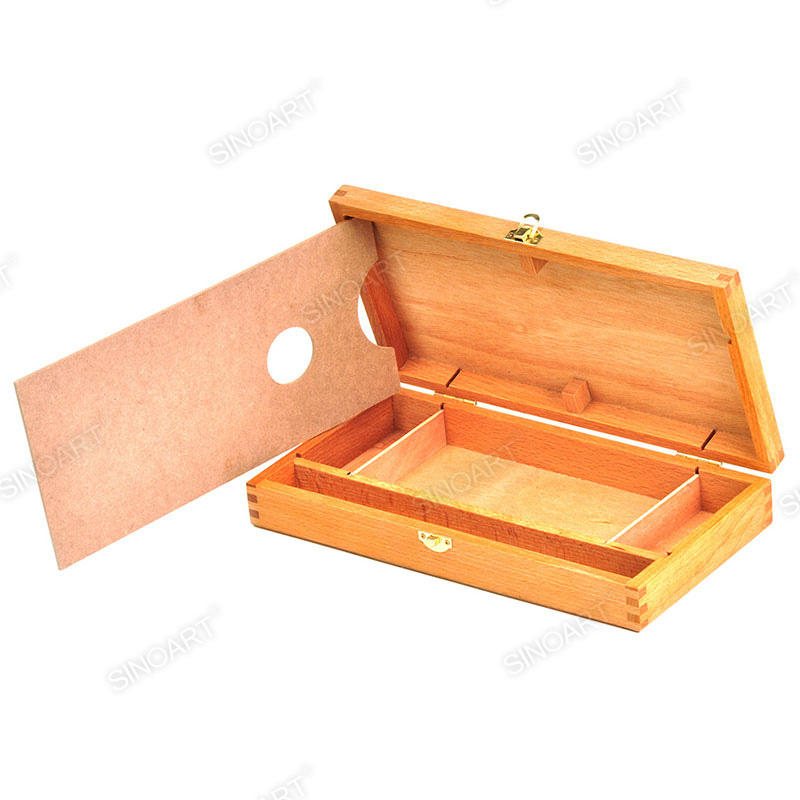 32x16.5x5.3cm Wooden Artist Paint Brush Tool Storage with Wooden Palette Sketch Box Cases