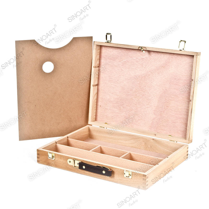 32.3x24.8x7.3cm Wooden Artist Paint Brush Tool Storage with Wooden Palette Sketch Box Cases 