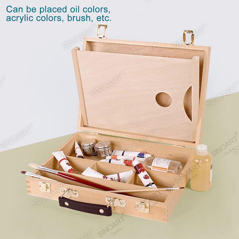 Wooden Artist Paint Brush Tool Storage with Wooden Palette Sketch Box Cases