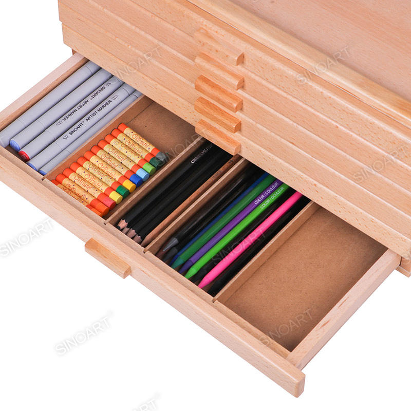 Wooden Deluxe Six-Drawer Artist Paint Tool Storage Sketch Box Cases