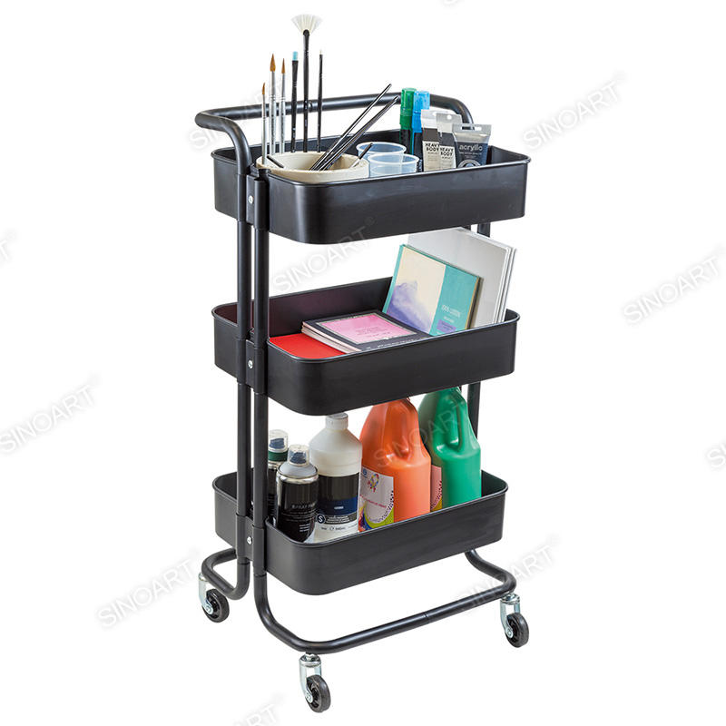 3-Storey Mobile Artist Trolley with Handle Cart Storage Metal Easel