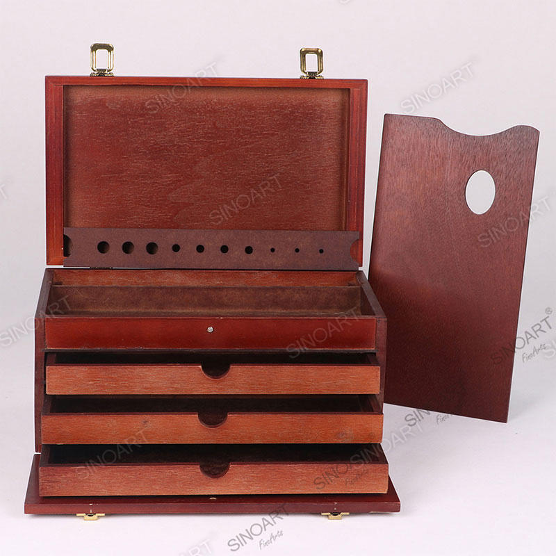 Wooden Deluxe Multi-Drawer Artist Paint Tool Storage with Brush Holder Sketch Box Cases