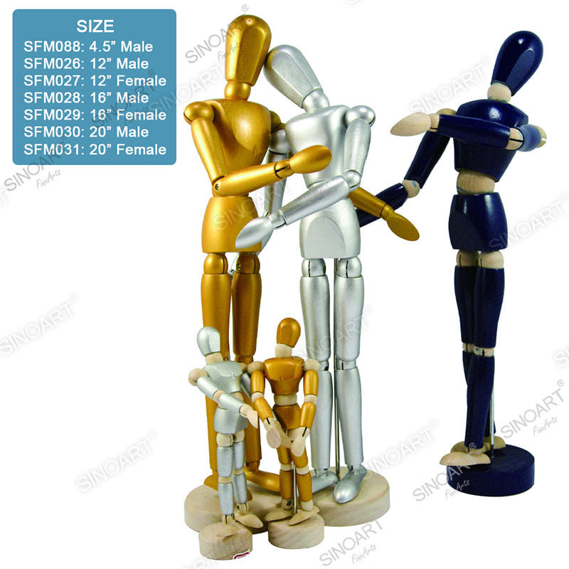 Wooden Painted Human Artists Figure Jointed Mannequin Colorful for Drawing Sketching Manikin  