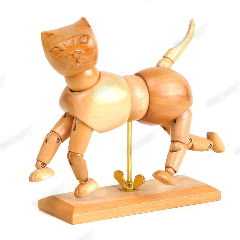 Wooden Doggie Pig Cat Animal Figure Jointed Mannequin for Drawing Sketching Manikin