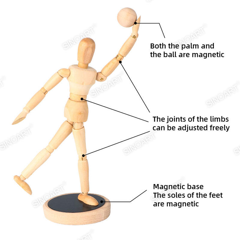 Magnetic Wooden Human Artists Figure Jointed Mannequin for Drawing Sketching Manikin