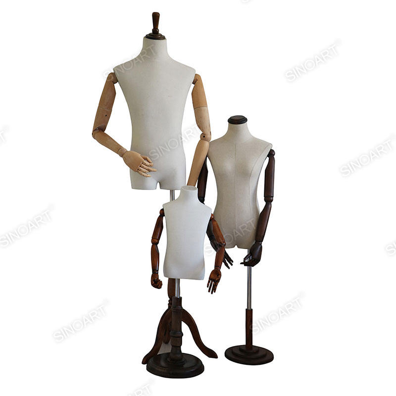 Wooden Dress Form Adjustable Display Model with Stand Manikin